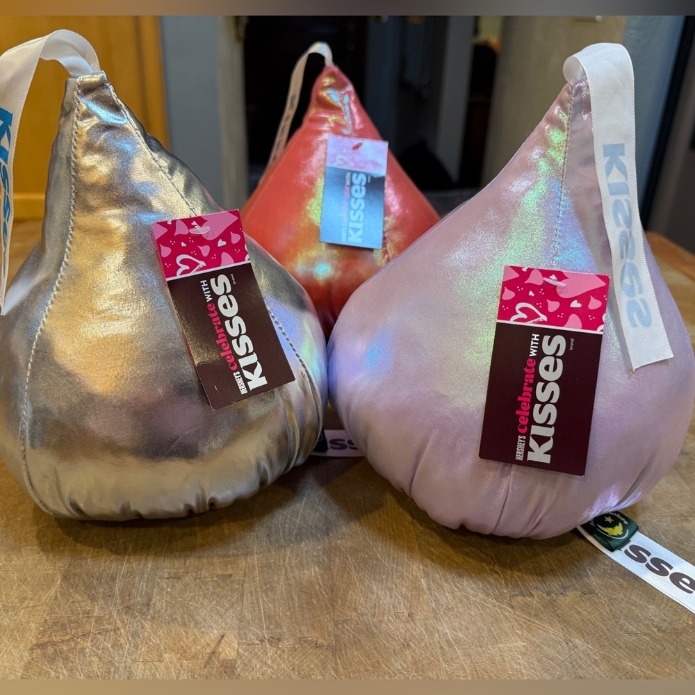 Large Hershey's Kisses Plush Set of 3 Silver Purple Peach Valentineβs Day Kiss